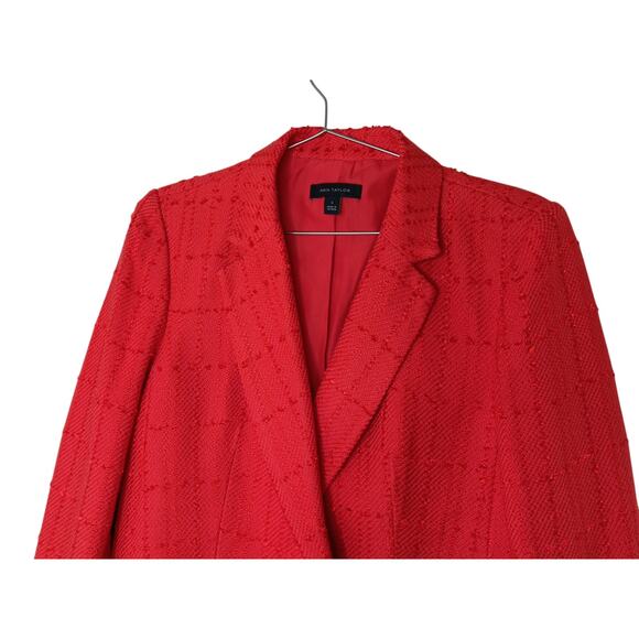 Ann Taylor Red Tweed Blazer Jacket Size 6 Double Breasted Textured Workwear - Picture 6 of 15